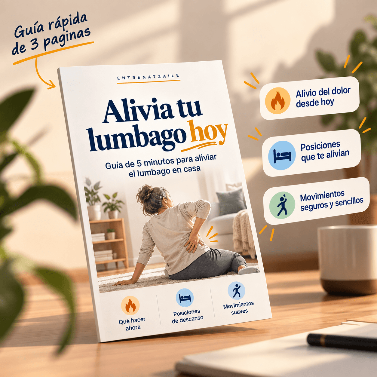 Portada de Alivia tu lumbago hoy, guía gratuita de 3 páginas